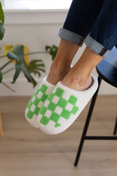 Checked Out Slippers in Green|Corner Stone Spa Boutique-Womens- Corner Stone Spa and Salon Boutique in Stoughton, Wisconsin