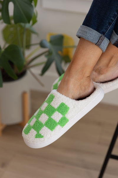 Checked Out Slippers in Green|Corner Stone Spa Boutique-Womens- Corner Stone Spa and Salon Boutique in Stoughton, Wisconsin