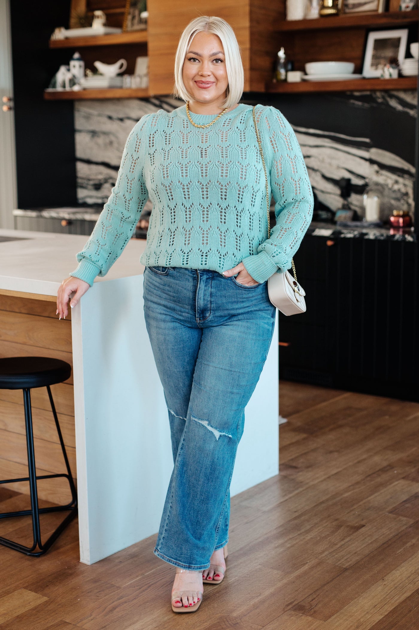 Hole In One Sheer Pointelle Knit Sweater|Corner Stone Spa Boutique-Womens- Corner Stone Spa and Salon Boutique in Stoughton, Wisconsin