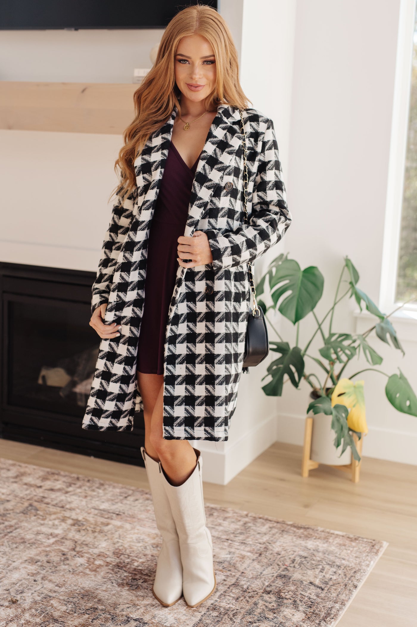 Monochromatic Moment Houndstooth Coat|Corner Stone Spa Boutique-Womens- Corner Stone Spa and Salon Boutique in Stoughton, Wisconsin