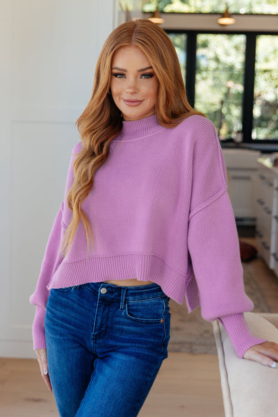 Mags Side Slit Cropped Sweater in Mauve|Corner Stone Spa Boutique-Womens- Corner Stone Spa and Salon Boutique in Stoughton, Wisconsin