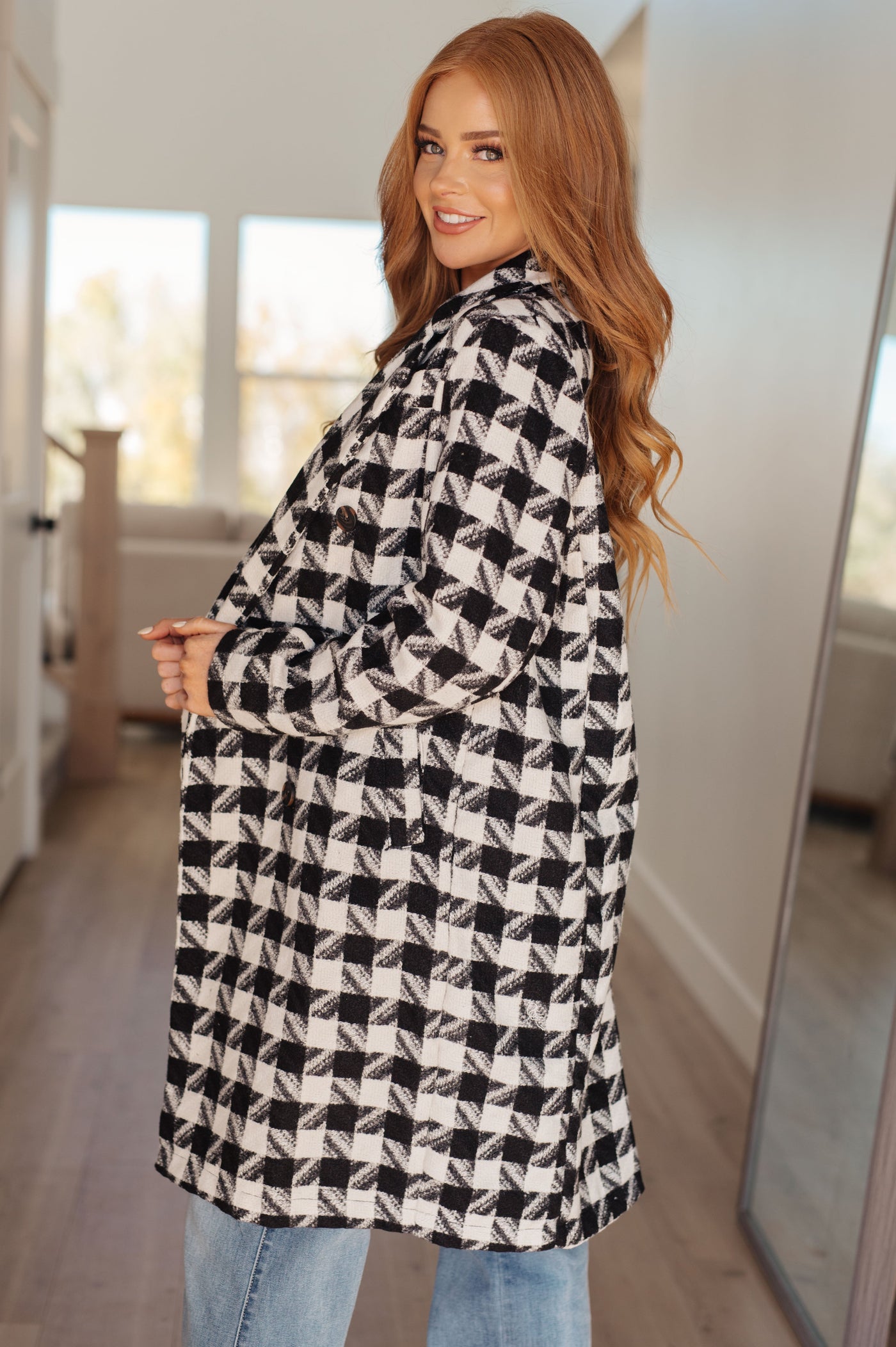 Monochromatic Moment Houndstooth Coat|Corner Stone Spa Boutique-Womens- Corner Stone Spa and Salon Boutique in Stoughton, Wisconsin