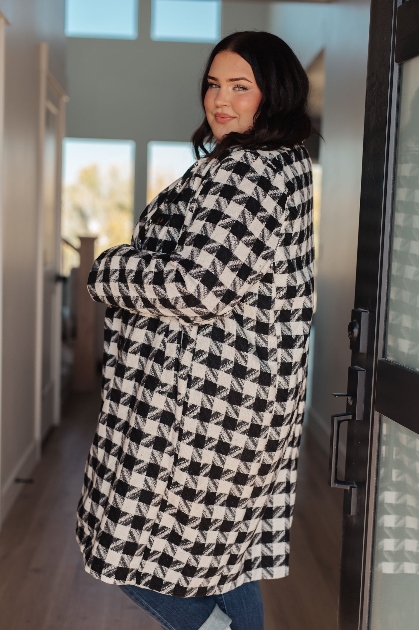 Monochromatic Moment Houndstooth Coat|Corner Stone Spa Boutique-Womens- Corner Stone Spa and Salon Boutique in Stoughton, Wisconsin