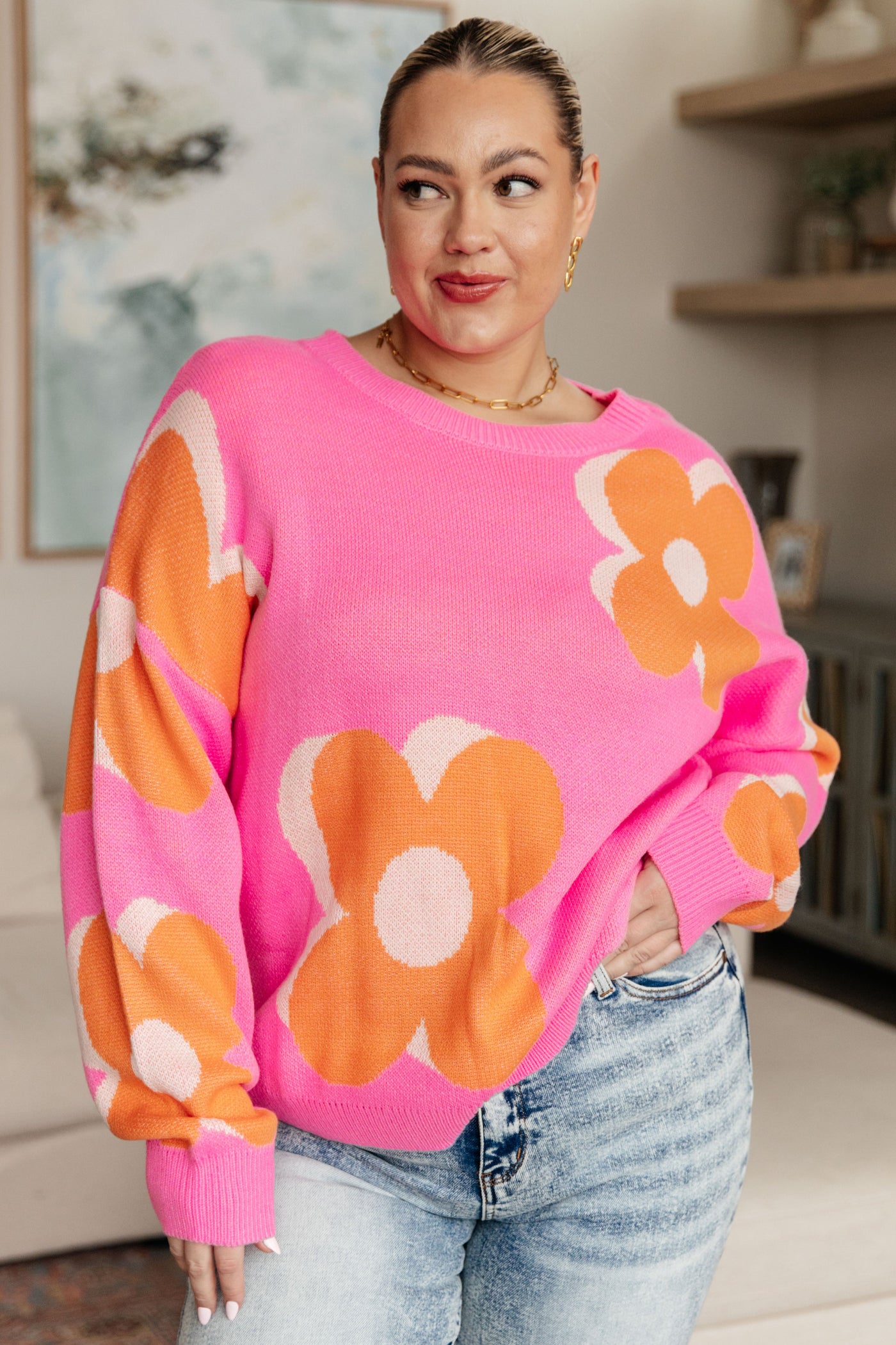 Quietly Bold Mod Floral Sweater|Corner Stone Spa Boutique-Tops- Corner Stone Spa and Salon Boutique in Stoughton, Wisconsin