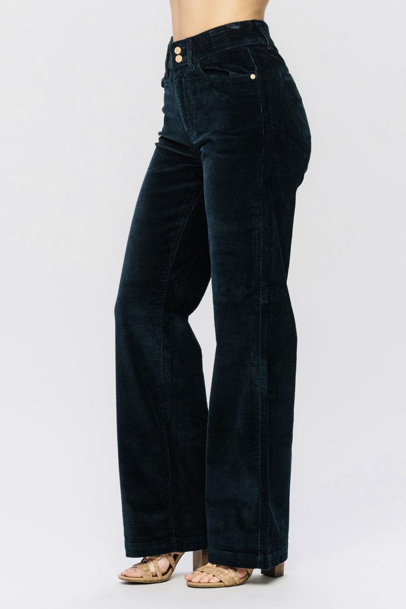 Judy Blue High Waist Emerald Corduroy Wide Leg Jeans-Jeans- Corner Stone Spa and Salon Boutique in Stoughton, Wisconsin
