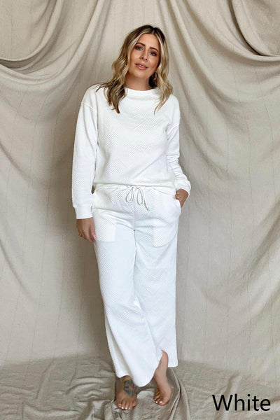 Relaxed Fit Embossed Print Knit Set-Pants Sets- Corner Stone Spa and Salon Boutique in Stoughton, Wisconsin