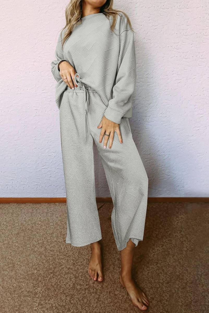 Relaxed Fit Embossed Print Knit Set-Pants Sets- Corner Stone Spa and Salon Boutique in Stoughton, Wisconsin