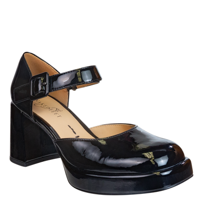 NAKED FEET - ESTONIA in BLACK PATENT Heeled Clogs-WOMEN FOOTWEAR- Corner Stone Spa and Salon Boutique in Stoughton, Wisconsin