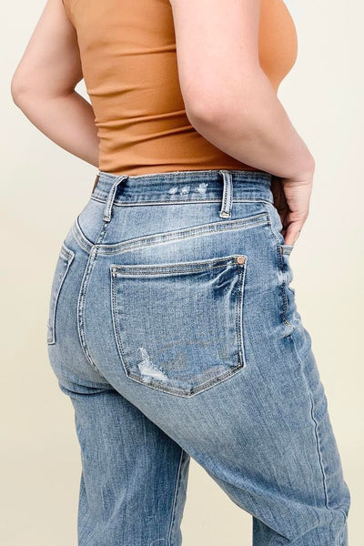 Judy Blue High Waist 90's Mild Destroy Straight Jeans-Jeans- Corner Stone Spa and Salon Boutique in Stoughton, Wisconsin