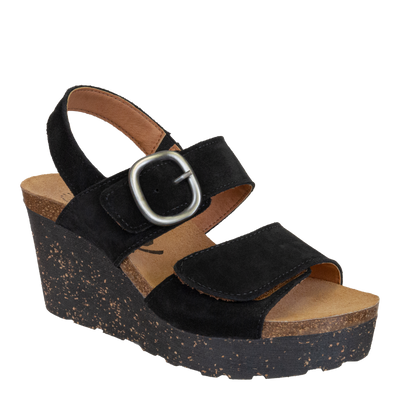 OTBT - PEASANT in BLACK Wedge Sandals-WOMEN FOOTWEAR- Corner Stone Spa and Salon Boutique in Stoughton, Wisconsin