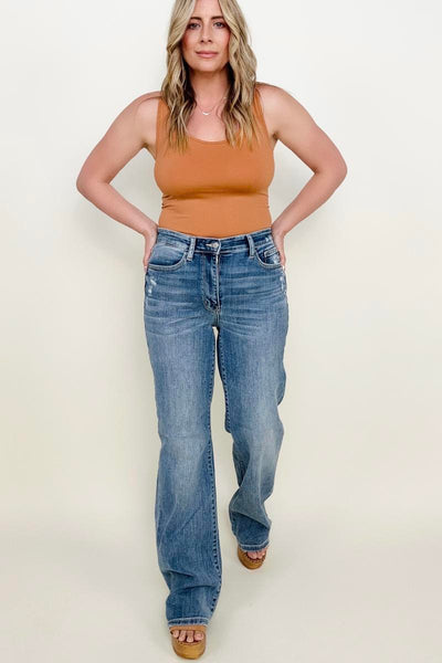 Judy Blue High Waist 90's Mild Destroy Straight Jeans-Jeans- Corner Stone Spa and Salon Boutique in Stoughton, Wisconsin